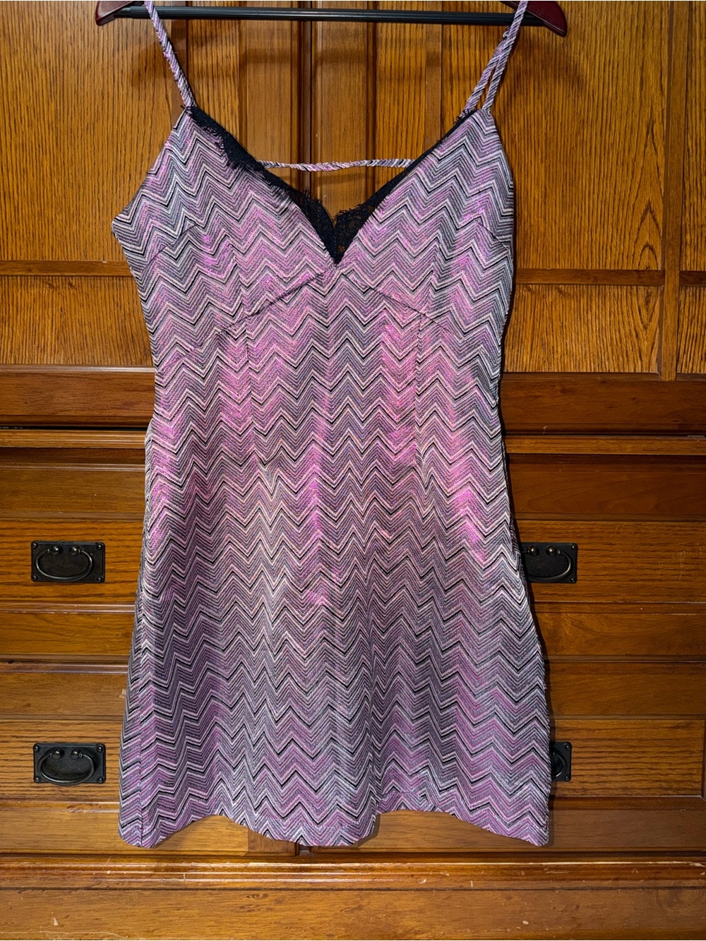 NWT Nasty Gal Chevron Lace-Trim Mini Dress Metallic Shimmer Club Party Y2K HOCO